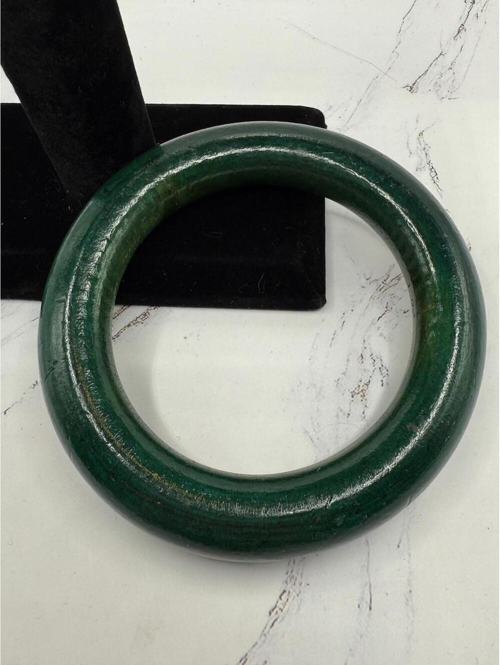 Vintage Chunky Green Wooden 8.5” Bangle Bold & Beautiful - Picture 3 of 5